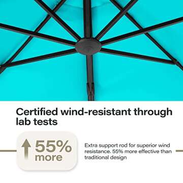 LAUSAINT HOME Outdoor Patio Umbrella with Base included, 11 FT Deluxe Curvy Cantilever Umbrella Heavy Duty Offset Hanging Umbrella with 360° Rotation for Market, Pool, Garden, Backyard, Deck (Turquoise Blue)