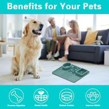 Dog Lick Mat, Dog Slow Feeder Bowl Mat, Dog Cat Licking Pad for Butter Yogurt Peanut Frozen Food, Dog Treats Feed Mat for Anxiety Relief, Dog Puzzle Enrichment Toys Silicone (Green, 11.9"x7.9")