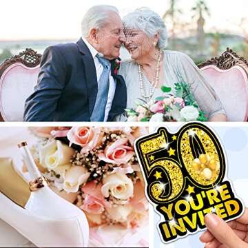 RZHV 15 Pack Gold and Black 50th Birthday Shaped Fill-In Invitations Cards With Envelopes for Adults, Funny Birthday Anniversary Party Invite, Party Supplies