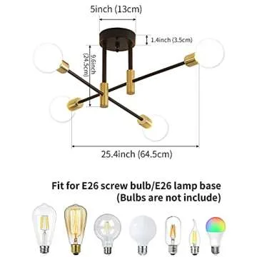 Biewalk Sputnik Chandelier Mid Century Modern Nordic Pendant Lighting 4 Lights Ceiling Light Fixture Black Light for Living Room, Kitchen, Bedroom, Dining Room