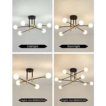 Biewalk Sputnik Chandelier Mid Century Modern Nordic Pendant Lighting 4 Lights Ceiling Light Fixture Black Light for Living Room, Kitchen, Bedroom, Dining Room