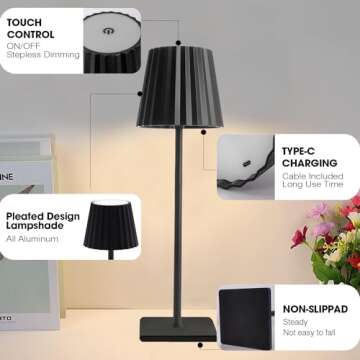 AZCOOKS Cordless Table Lamp,Rechargeable Lamp,5000mAh Battery Operated,3 Color Stepless Dimming,Plea...