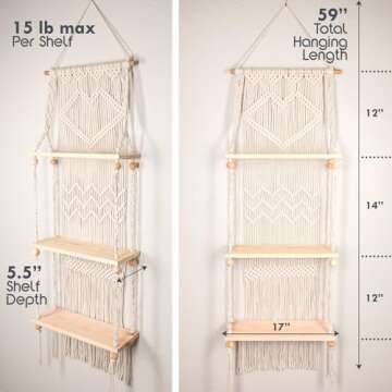 SnugLife Macrame Wall Hanging Shelf - 3 Tier Wall Plant Hanger Shelves with Handmade Woven Rope - Bo...