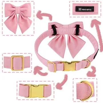 Maca Bates Dog Collar with Pink Bow Bowtie for Dogs Solid Colors Sailor Bow Tie Adjustable Breakaway...