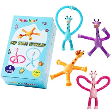 4 Pack Telescopic Suction Cup Giraffe Toy,Sucker pop Tube Giraffe,Suction Cup Toys,Animal pop Tubes,...