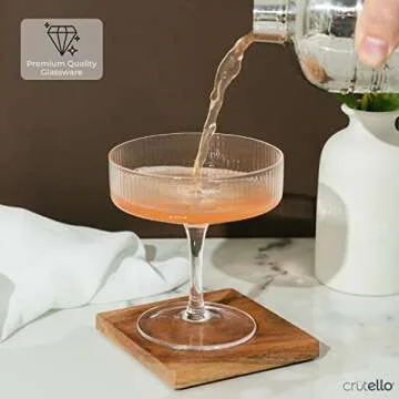 Crutello Ribbed Coupe Glass - 7oz Classic Coupe Cocktail Glasses for Champagne, Martini, Manhattan, Cosmopolitan, Frozen Drinks - Ribbed Glasses Set of 4