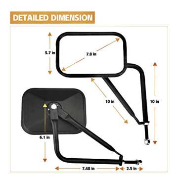 JUSTTOP Mirrors for Jeep Wrangler - Safe Doors Off Driving, 2-Pack