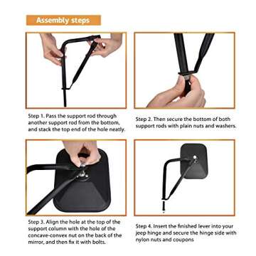 JUSTTOP Jeep Mirrors for Wrangler - Easy Install & Secure Fit