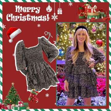 Byinns Women's Square Neck Ruffle Dress Long Sleeve Floral Print Tiered Tie Back Layered Swing Mini ...