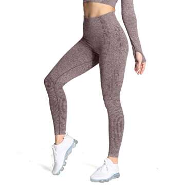 Aoxjox Women's High Waist Workout Gym Vital Seamless Leggings Yoga Pants 24'' (Coffee Marl, Medium)