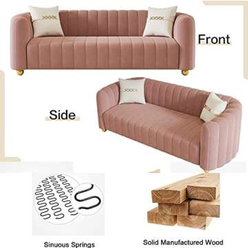 Kadway Mid-Century Modern Sofa for Living Room, 84" Pink Luxury Velvet Loveseat Sofa Couch Sectional Love Seat Sofa Couch with Gold Legs Upholstered Sofa for Apartment Bedroom Home Office