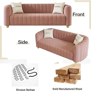 Kadway Mid-Century Modern Sofa for Living Room, 84" Pink Luxury Velvet Loveseat Sofa Couch Sectional Love Seat Sofa Couch with Gold Legs Upholstered Sofa for Apartment Bedroom Home Office