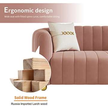 Kadway Mid-Century Modern Sofa for Living Room, 84" Pink Luxury Velvet Loveseat Sofa Couch Sectional Love Seat Sofa Couch with Gold Legs Upholstered Sofa for Apartment Bedroom Home Office