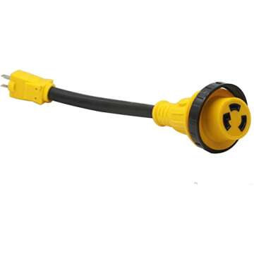 RV 30 Amp to 110V Power Adapter with Twist Lock Connector for 30A RV Camper Trailer,NEMA 5-15P to L5-30R Plug Adapter,30 to 15 Amp RV Plug Extention Power Cord,STW 10/3,12-inch