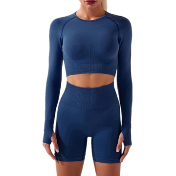 Seamless Yoga Outfit Tummy Control Workout Set Royal Blue