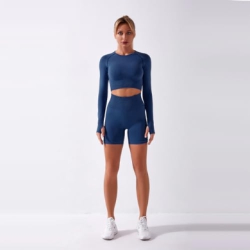 Seamless Yoga Outfit Tummy Control Workout Set Royal Blue