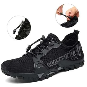 TANGYUGEN Water Shoes Men Women Outdoor Hiking Shoes Quick Drying Beach Aqua Shoes for Water Sport Diving Sailing Swim Travel Trailing Trekking Walking Climbing Sneakers Black
