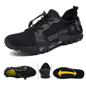 TANGYUGEN Water Shoes Men Women Outdoor Hiking Shoes Quick Drying Beach Aqua Shoes for Water Sport Diving Sailing Swim Travel Trailing Trekking Walking Climbing Sneakers Black