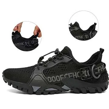 TANGYUGEN Water Shoes Men Women Outdoor Hiking Shoes Quick Drying Beach Aqua Shoes for Water Sport Diving Sailing Swim Travel Trailing Trekking Walking Climbing Sneakers Black