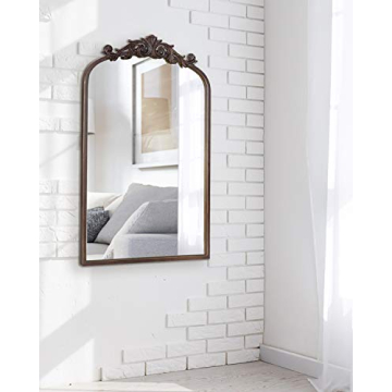 Kate and Laurel Arendahl Traditional Arch Mirror, 19 x 30.75, Antique Bronze, Baroque Inspired Wall Decor