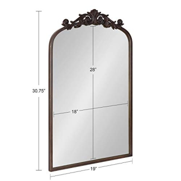 Kate and Laurel Arendahl Traditional Arch Mirror, 19 x 30.75, Antique Bronze, Baroque Inspired Wall Decor