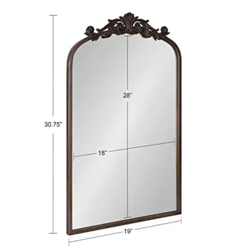 Kate and Laurel Arendahl Traditional Arch Mirror, 19 x 30.75, Antique Bronze, Baroque Inspired Wall Decor