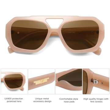 SOJOS Trendy Aviator Sunglasses for Womens Mens Polarized,Hexagonal Square Shades Double Bridge Designer Inspired UV400 Sun Glasses SJ2288