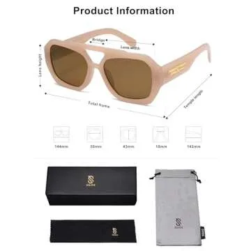 SOJOS Trendy Aviator Sunglasses for Womens Mens Polarized,Hexagonal Square Shades Double Bridge Designer Inspired UV400 Sun Glasses SJ2288