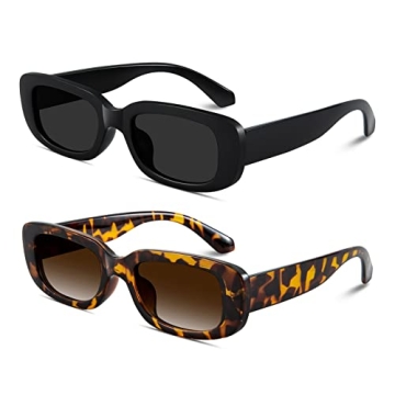 Schmonti Rectangle Sunglasses for Women Men Retro 90s Sun Glasses, UV400 Protection Square Shades