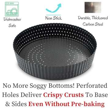 Jean Lemond: Why Holes: For The Crispiest Crusts. King Crispy's Deep Pie, Tart & Quiche Pan. A Non-Stick, Removable Bottom, Dishwasher Safe, Perforated Pie Pan Baking Plate Dish. (9 inch x 2 Deep)
