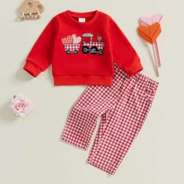 DSOKUHIB Toddler Baby Girl Boy Valentine's Outfit Set – Heart Embroidered Long Sleeve Sweatshirt a...