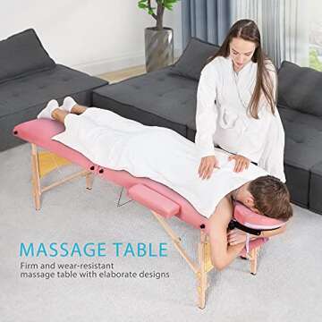 VIVOHOME Portable Massage Table Therapy Bed with Carrying Bag for Spa Salon Clinic, Pink