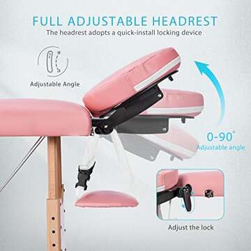 VIVOHOME Portable Massage Table Therapy Bed with Carrying Bag for Spa Salon Clinic, Pink