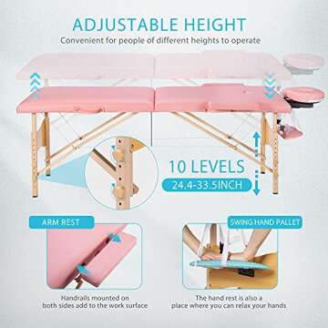 VIVOHOME Portable Massage Table Therapy Bed with Carrying Bag for Spa Salon Clinic, Pink