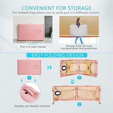 VIVOHOME Portable Massage Table Therapy Bed with Carrying Bag for Spa Salon Clinic, Pink