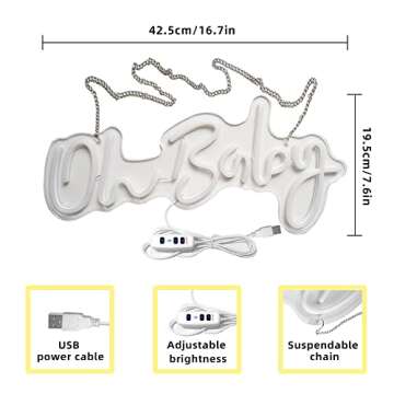 Neon Sign Oh Baby Warm White Neon Sign for Wall Decor Neon Lights Sign Gift Oh Baby Word LED Neon for Nursery Bedroom Game Room Club Bar Wedding Party Decoration