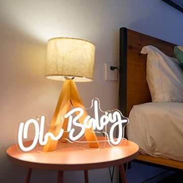 Neon Sign Oh Baby Warm White Neon Sign for Wall Decor Neon Lights Sign Gift Oh Baby Word LED Neon for Nursery Bedroom Game Room Club Bar Wedding Party Decoration