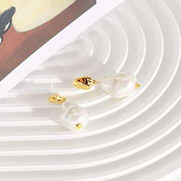 KITTYOUTH Pearl Drop Earrings Elegant Gold Plated Dangle Earrings Vintage Pearl Earrings for Women