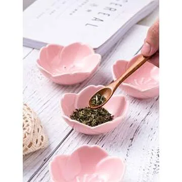 Jusalpha Pink Cherry Blossom Porcelain Sauce/Seasoning Dish, Sushi Soy Dipping Bowl, Dessert , Appetizer Plates, Serving Dish for Kitchen Home (Set of 4, Pink)