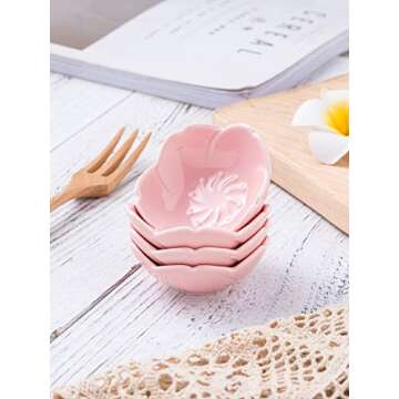 Jusalpha Pink Cherry Blossom Porcelain Sauce/Seasoning Dish, Sushi Soy Dipping Bowl, Dessert , Appetizer Plates, Serving Dish for Kitchen Home (Set of 4, Pink)