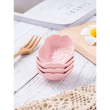 Jusalpha Pink Cherry Blossom Porcelain Sauce/Seasoning Dish, Sushi Soy Dipping Bowl, Dessert , Appetizer Plates, Serving Dish for Kitchen Home (Set of 4, Pink)