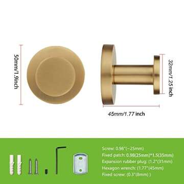 TUNNY 5 Pack Round Towel Hooks-Champagne Gold Modern Coat Hooks Shower Towel Hooks for Bathroom Kitc...