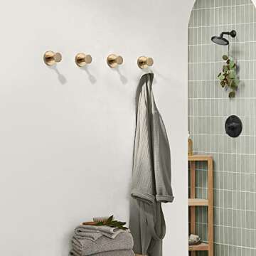 TUNNY 5 Pack Round Towel Hooks-Champagne Gold Modern Coat Hooks Shower Towel Hooks for Bathroom Kitchen Home Storage