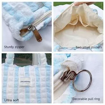 Docutca Quilted Puffer Tote Bag for Women Bubble Cloud Tote Bag with Zipper Lightweight Padded Shoulder Bag with Cute Small Makeup Bag for Purse Gift for Women