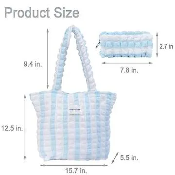 Docutca Quilted Puffer Tote Bag for Women Bubble Cloud Tote Bag with Zipper Lightweight Padded Shoulder Bag with Cute Small Makeup Bag for Purse Gift for Women