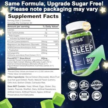 NEVISS Melatonin Free Sleep Aid Gummies for Adults - GABA, L-Tryptophan, Magnesium, Ashwagandha - No...