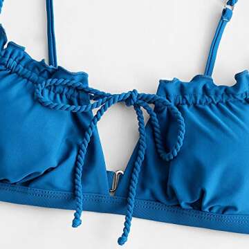 ZAFUL Women's Tie Cutout Keyhole Cami String Bikini Set Two Piece Swimsuit (Solid-Ocean Blue, S)