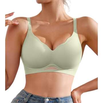 DEANGELMON Scalloped V Neck Wireless Bras for Women Seamless No Underwire Full Coverage Push Up Bras...