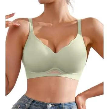 DEANGELMON Scalloped V Neck Wireless Bras for Women Seamless No Underwire Full Coverage Push Up Bras...