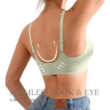 DEANGELMON Scalloped V Neck Wireless Bras for Women Seamless No Underwire Full Coverage Push Up Bras Soft Comfort Bralettes(Green,M)